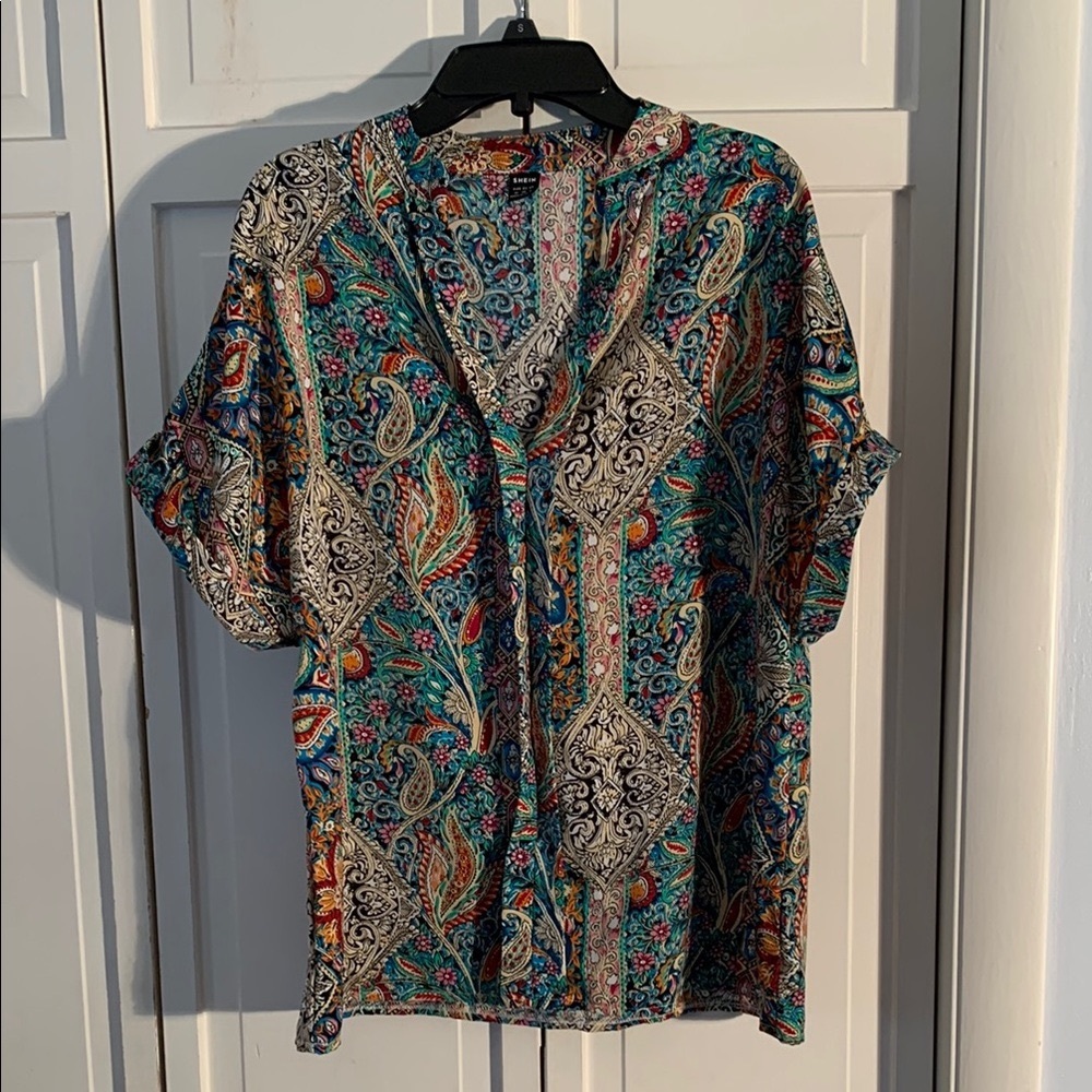 SHEIN Multi-colored Paisley Print Blouse EUC - Picture 2 of 7